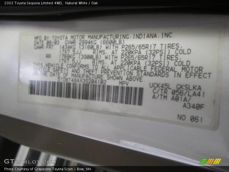 Natural White / Oak 2003 Toyota Sequoia Limited 4WD