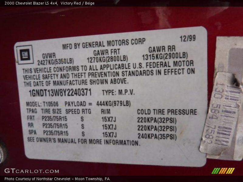 Victory Red / Beige 2000 Chevrolet Blazer LS 4x4