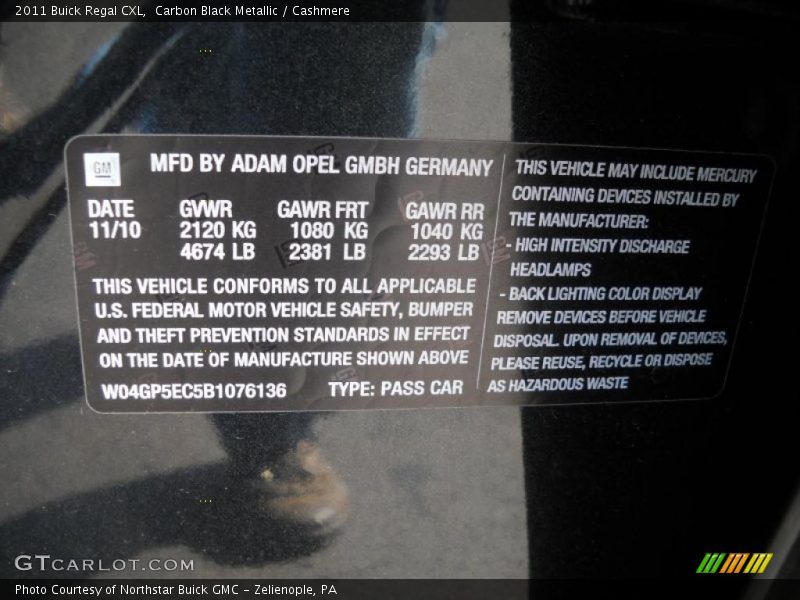 Carbon Black Metallic / Cashmere 2011 Buick Regal CXL