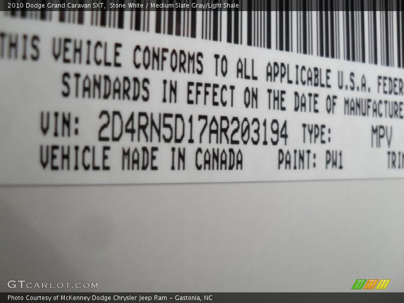 Stone White / Medium Slate Gray/Light Shale 2010 Dodge Grand Caravan SXT