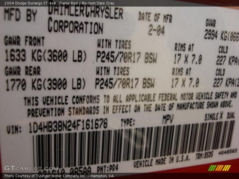 Flame Red / Medium Slate Gray 2004 Dodge Durango ST 4x4
