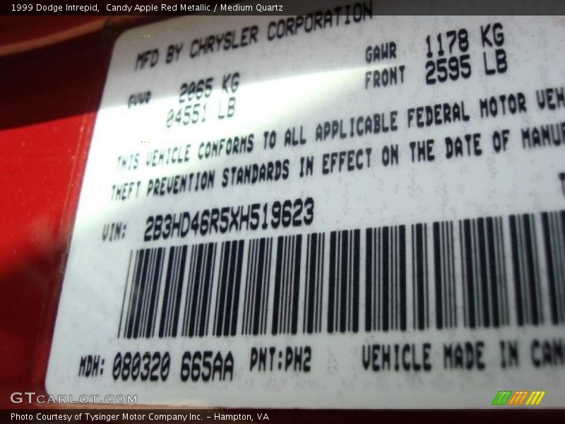 Candy Apple Red Metallic / Medium Quartz 1999 Dodge Intrepid