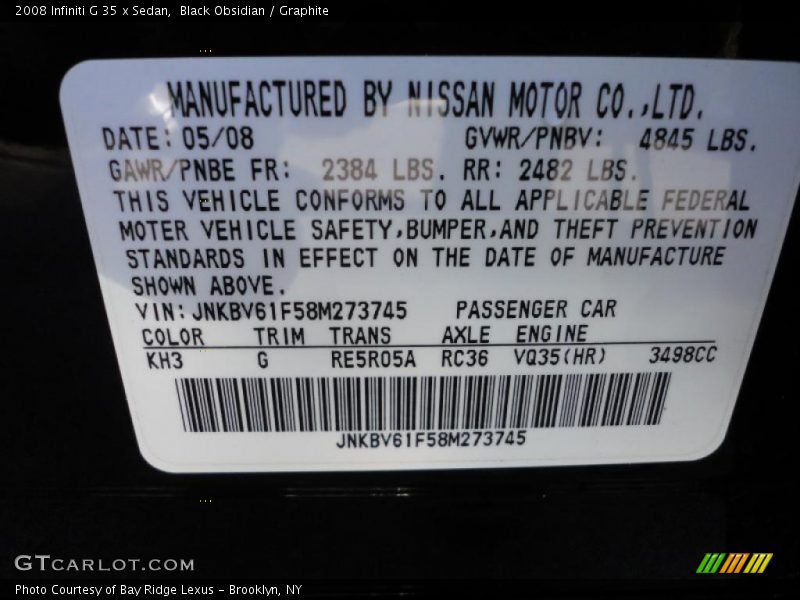 Black Obsidian / Graphite 2008 Infiniti G 35 x Sedan