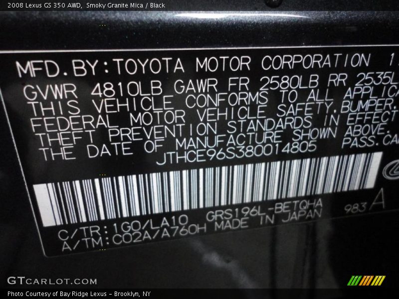 Smoky Granite Mica / Black 2008 Lexus GS 350 AWD