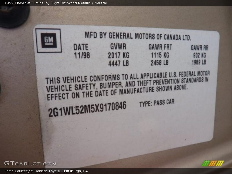 Light Driftwood Metallic / Neutral 1999 Chevrolet Lumina LS