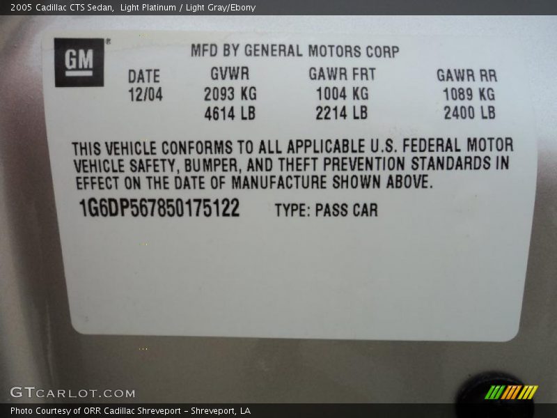 Light Platinum / Light Gray/Ebony 2005 Cadillac CTS Sedan