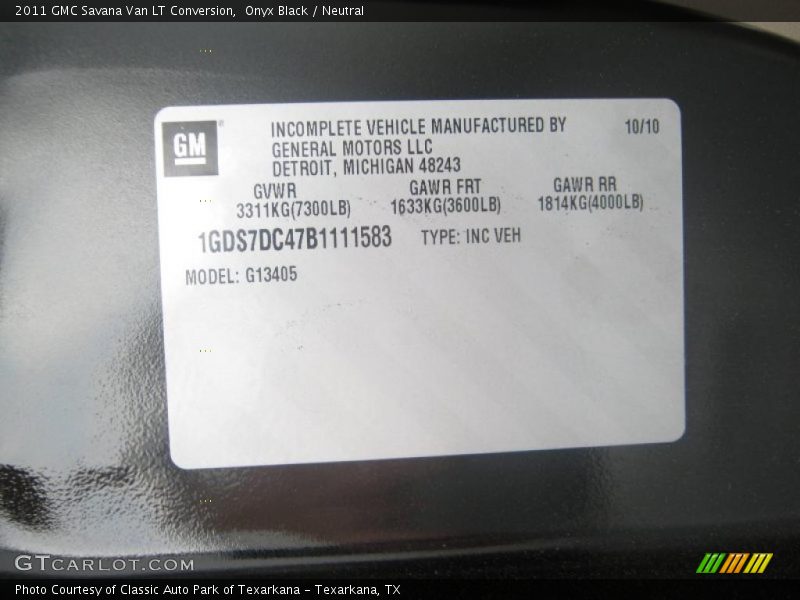 Onyx Black / Neutral 2011 GMC Savana Van LT Conversion