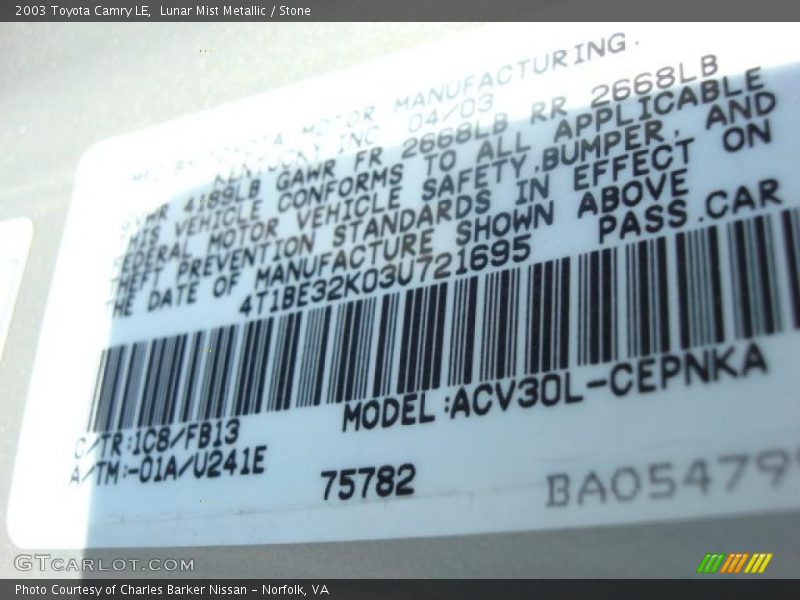 Lunar Mist Metallic / Stone 2003 Toyota Camry LE