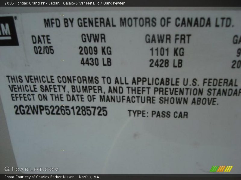 Galaxy Silver Metallic / Dark Pewter 2005 Pontiac Grand Prix Sedan