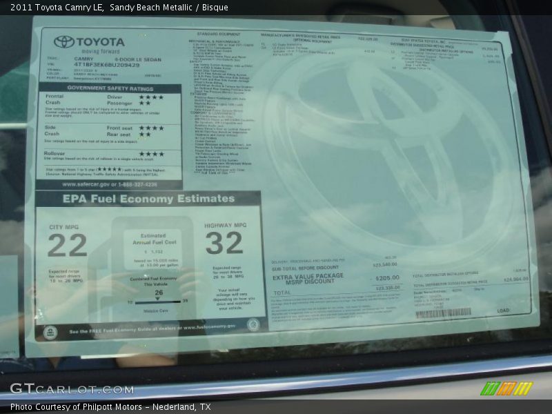 Sandy Beach Metallic / Bisque 2011 Toyota Camry LE