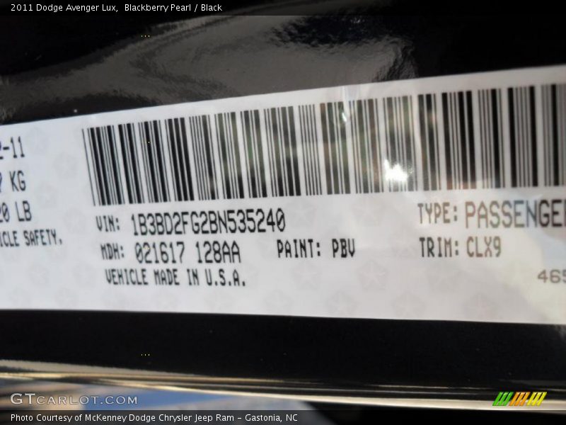 2011 Avenger Lux Blackberry Pearl Color Code PBV