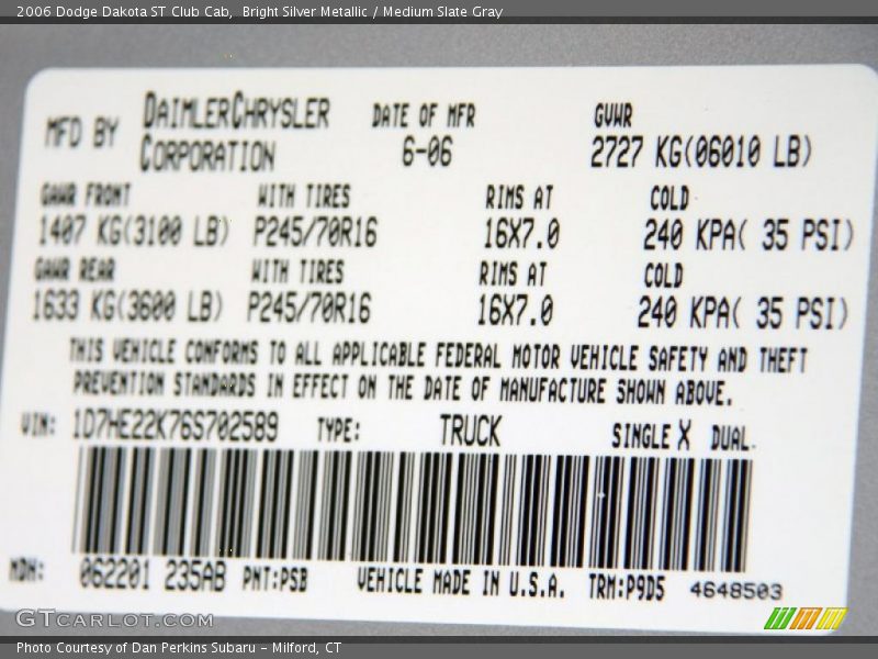 2006 Dakota ST Club Cab Bright Silver Metallic Color Code PSB