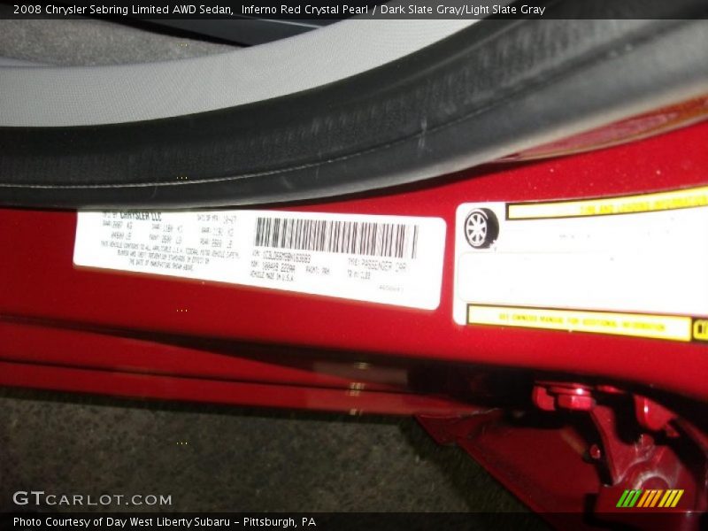 Inferno Red Crystal Pearl / Dark Slate Gray/Light Slate Gray 2008 Chrysler Sebring Limited AWD Sedan