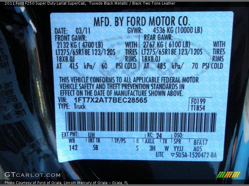 2011 F250 Super Duty Lariat SuperCab Tuxedo Black Metallic Color Code UH