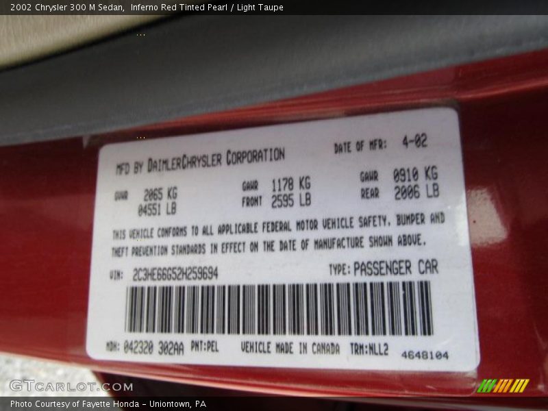 2002 300 M Sedan Inferno Red Tinted Pearl Color Code PEL
