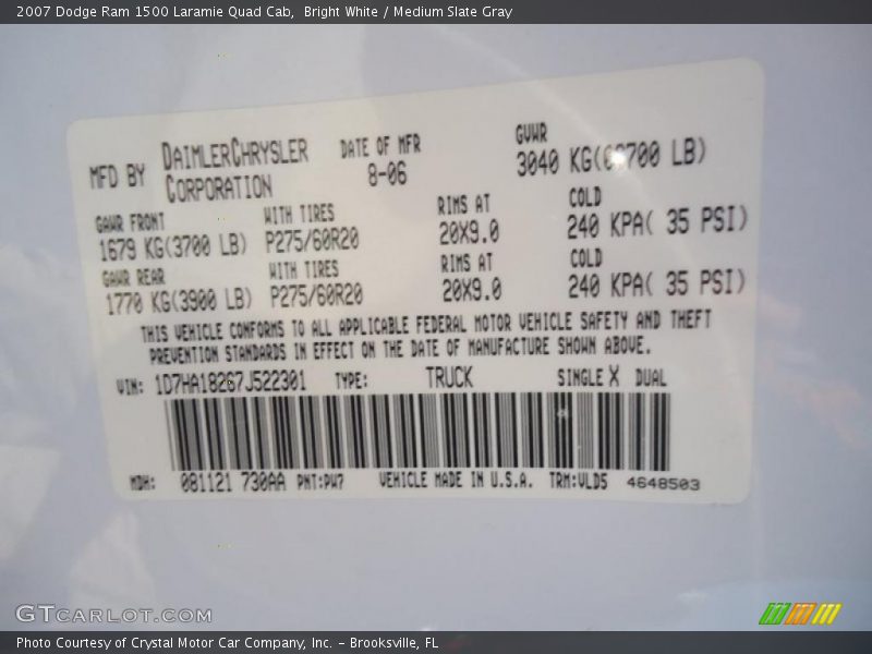 Bright White / Medium Slate Gray 2007 Dodge Ram 1500 Laramie Quad Cab