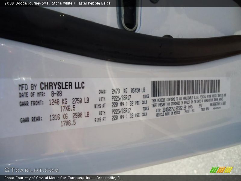 Stone White / Pastel Pebble Beige 2009 Dodge Journey SXT