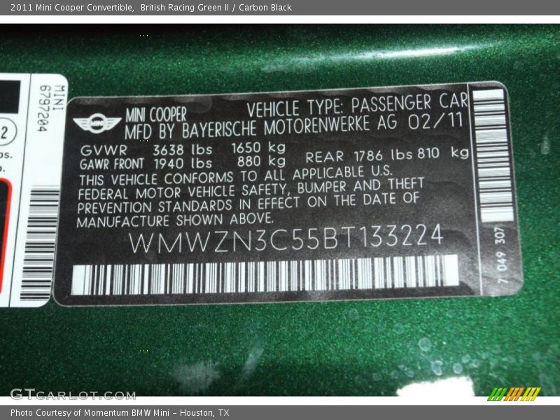 British Racing Green II / Carbon Black 2011 Mini Cooper Convertible