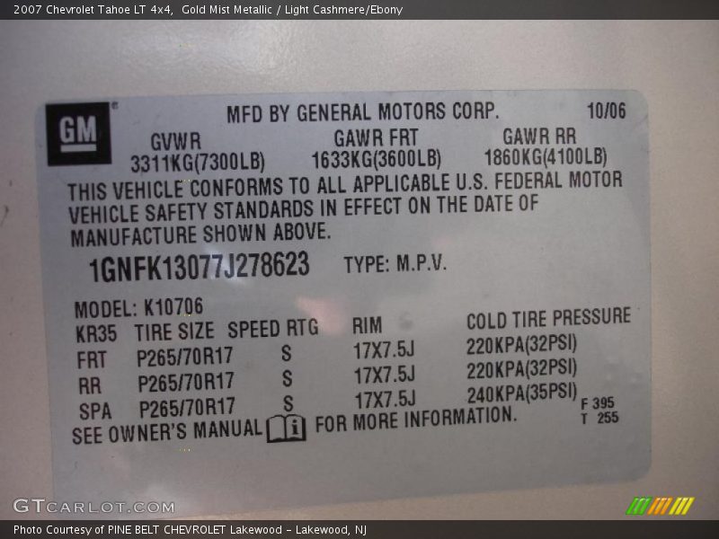 Gold Mist Metallic / Light Cashmere/Ebony 2007 Chevrolet Tahoe LT 4x4