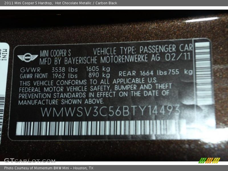 Hot Chocolate Metallic / Carbon Black 2011 Mini Cooper S Hardtop