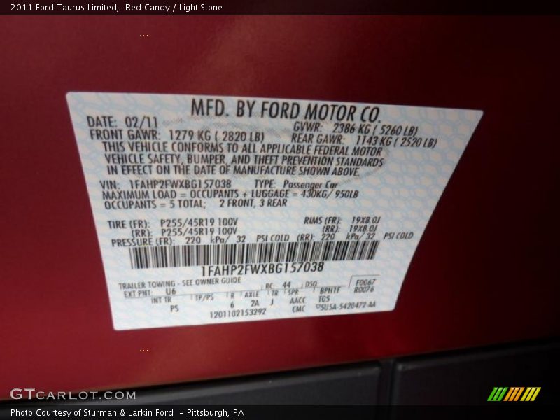 Red Candy / Light Stone 2011 Ford Taurus Limited
