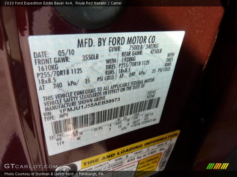 2010 Expedition Eddie Bauer 4x4 Royal Red Metallic Color Code UK