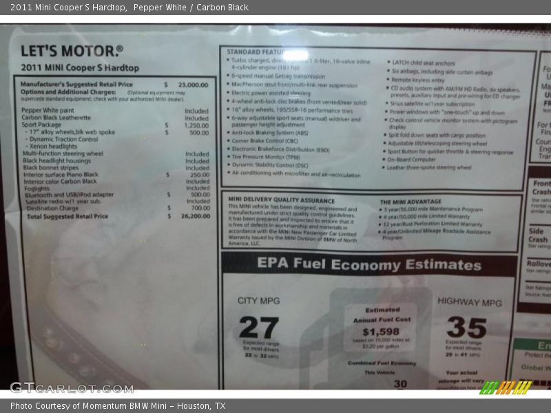 Pepper White / Carbon Black 2011 Mini Cooper S Hardtop