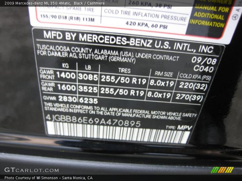 Black / Cashmere 2009 Mercedes-Benz ML 350 4Matic
