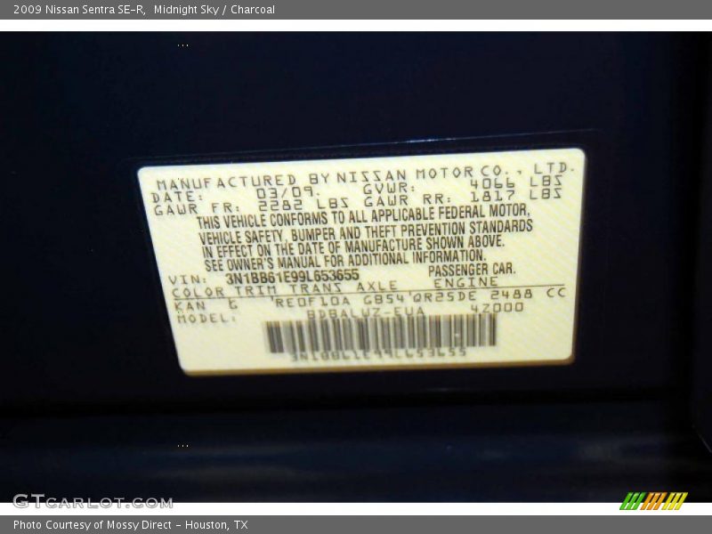 Midnight Sky / Charcoal 2009 Nissan Sentra SE-R