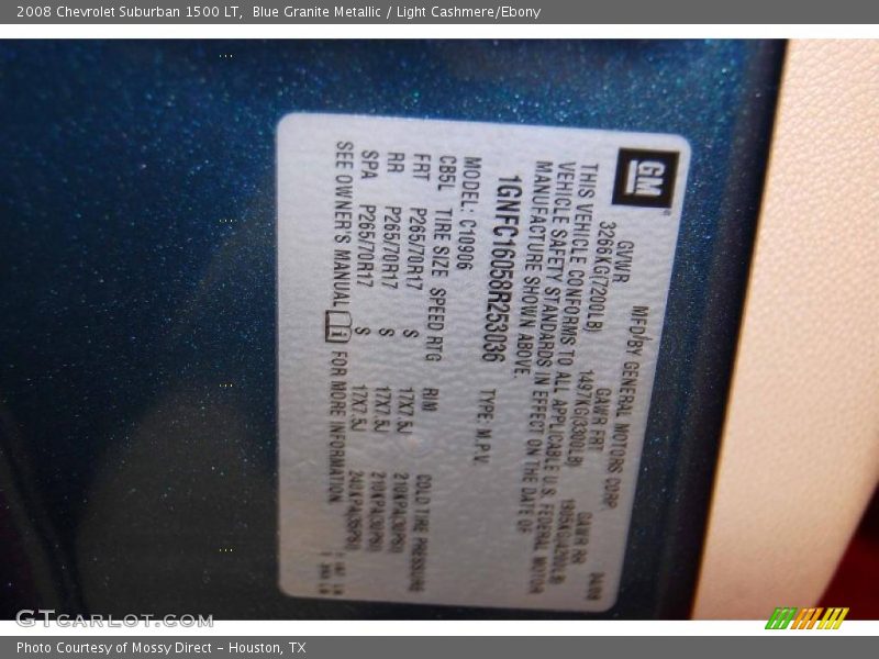 Info Tag of 2008 Suburban 1500 LT