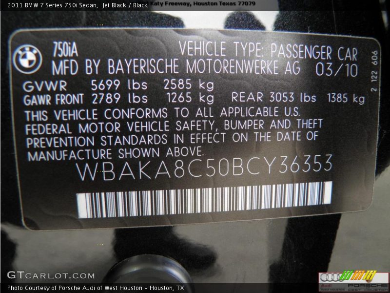 Jet Black / Black 2011 BMW 7 Series 750i Sedan