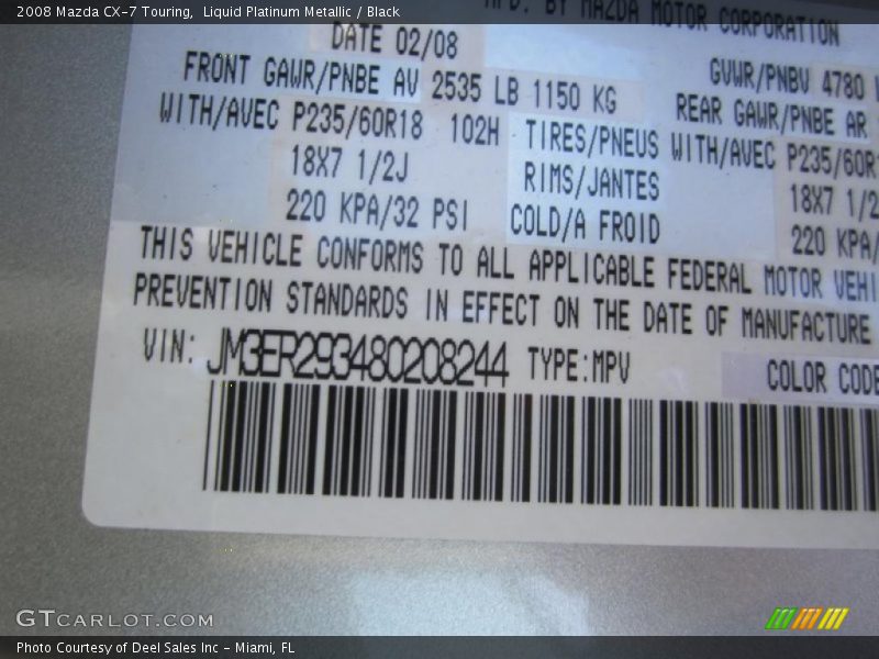 Liquid Platinum Metallic / Black 2008 Mazda CX-7 Touring