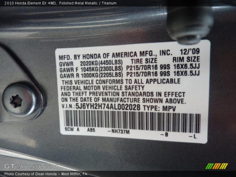 Polished Metal Metallic / Titanium 2010 Honda Element EX 4WD