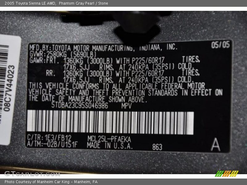 Phantom Gray Pearl / Stone 2005 Toyota Sienna LE AWD