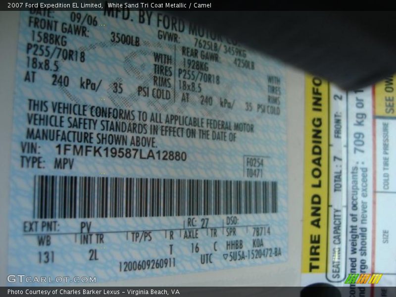 White Sand Tri Coat Metallic / Camel 2007 Ford Expedition EL Limited