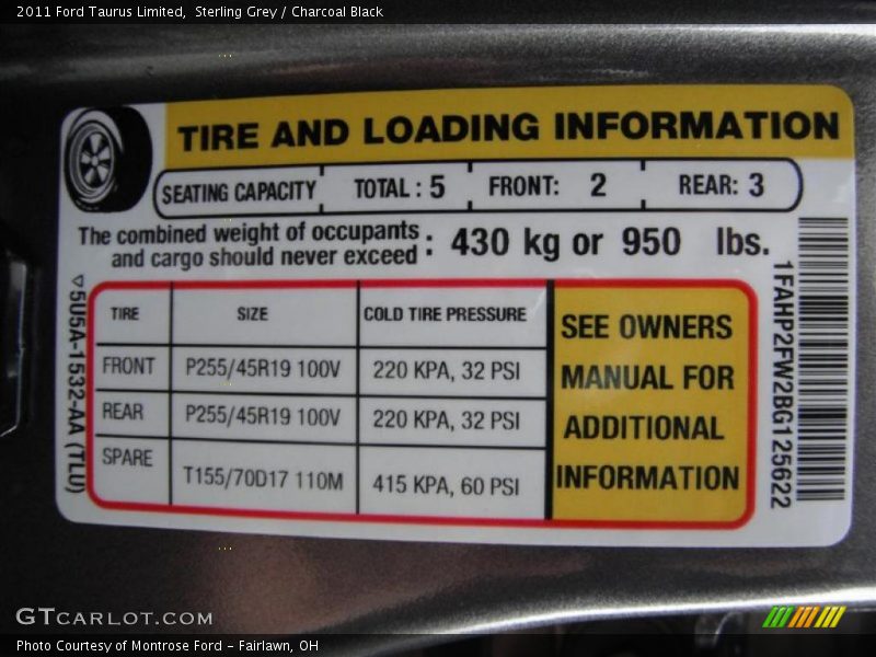 Sterling Grey / Charcoal Black 2011 Ford Taurus Limited