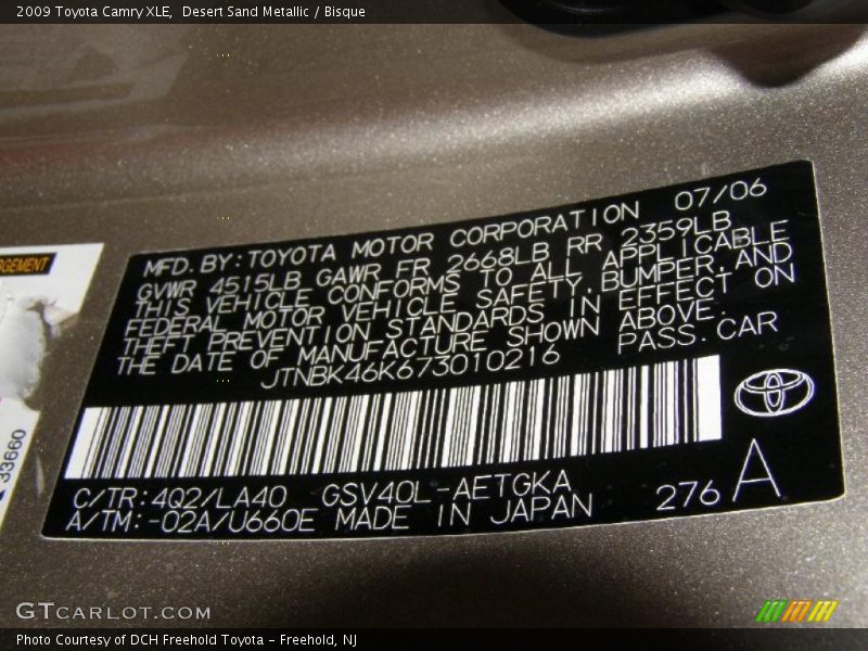 Desert Sand Metallic / Bisque 2009 Toyota Camry XLE
