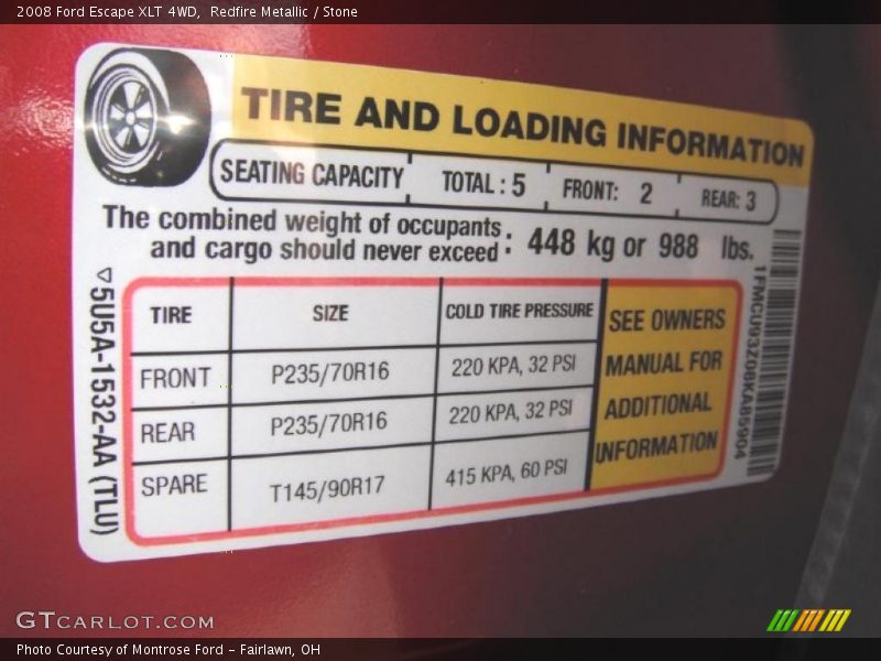 Redfire Metallic / Stone 2008 Ford Escape XLT 4WD