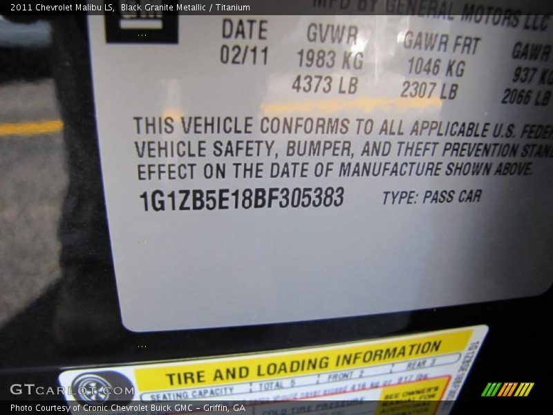 Black Granite Metallic / Titanium 2011 Chevrolet Malibu LS