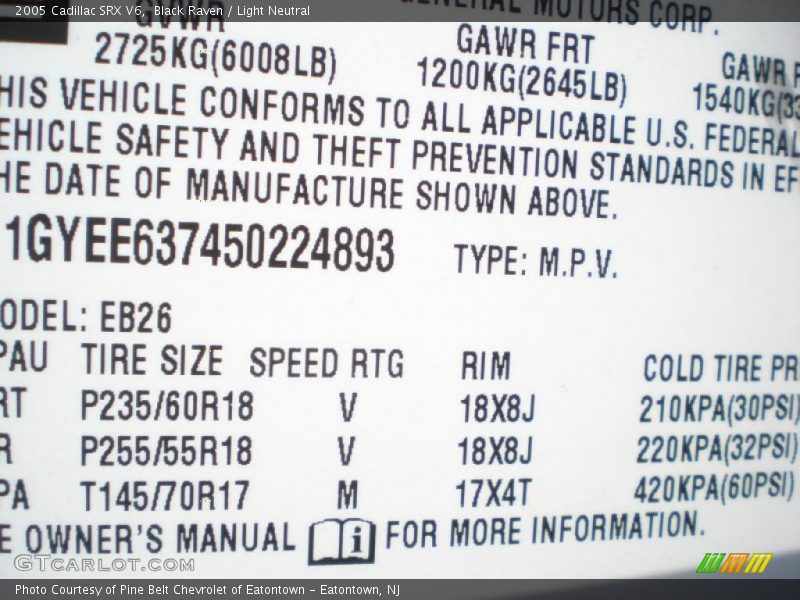 Black Raven / Light Neutral 2005 Cadillac SRX V6