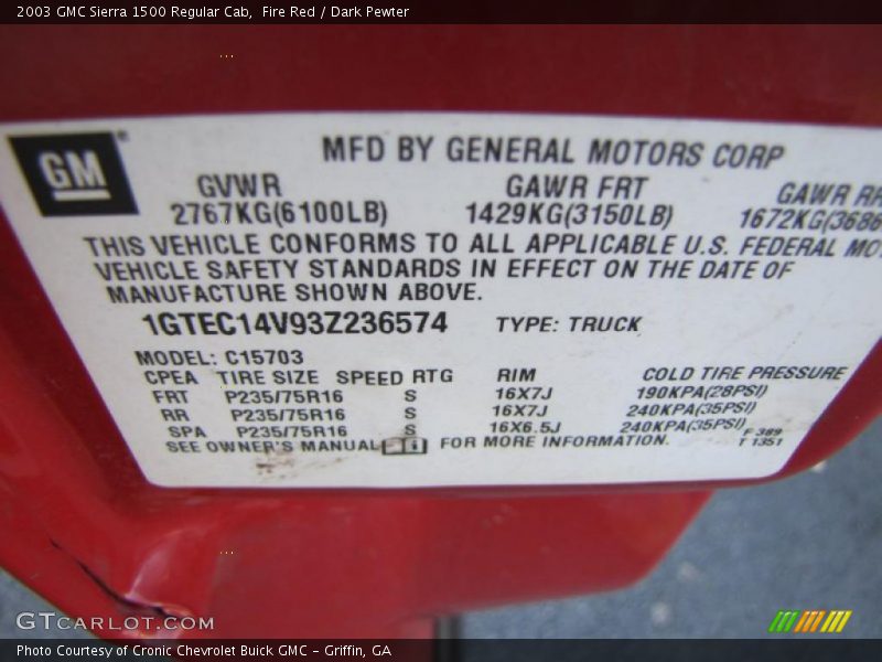 Fire Red / Dark Pewter 2003 GMC Sierra 1500 Regular Cab