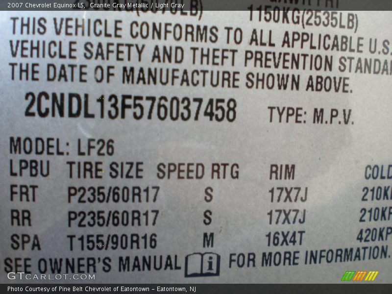Granite Gray Metallic / Light Gray 2007 Chevrolet Equinox LS