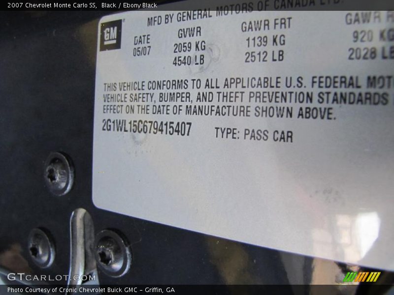 Black / Ebony Black 2007 Chevrolet Monte Carlo SS