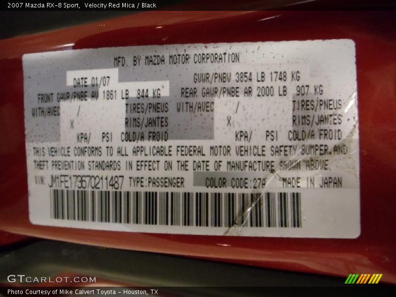 Velocity Red Mica / Black 2007 Mazda RX-8 Sport