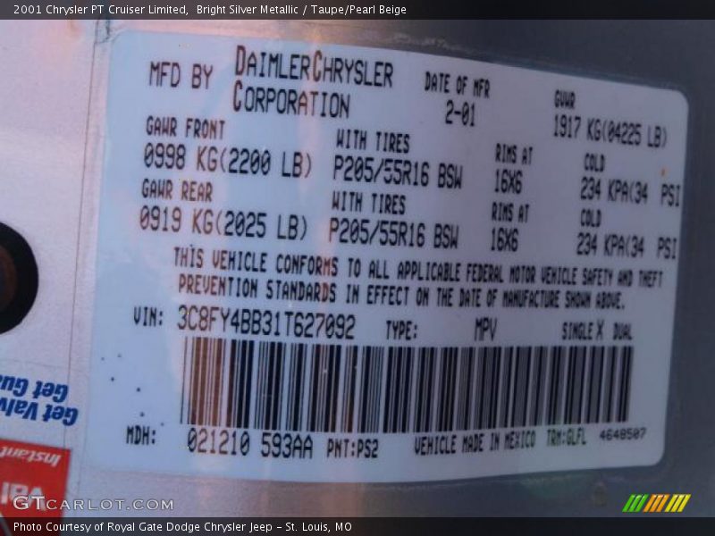 Bright Silver Metallic / Taupe/Pearl Beige 2001 Chrysler PT Cruiser Limited