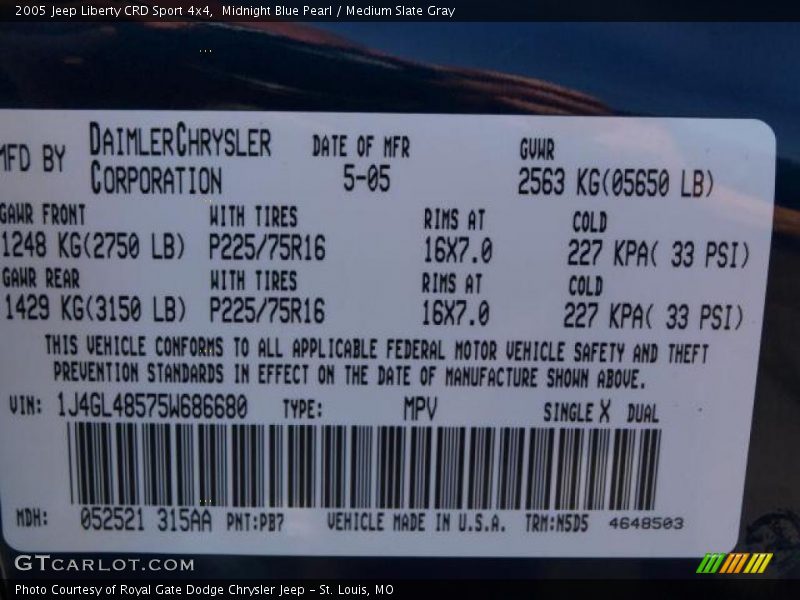 Midnight Blue Pearl / Medium Slate Gray 2005 Jeep Liberty CRD Sport 4x4