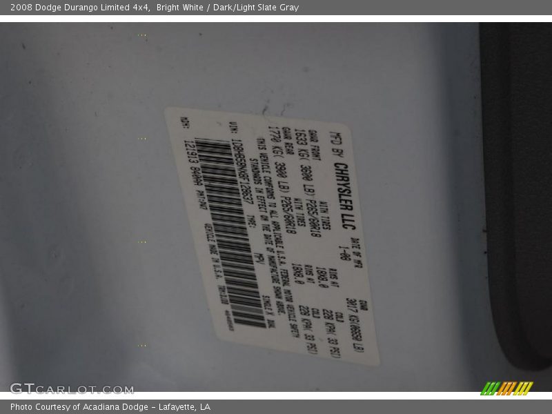 Bright White / Dark/Light Slate Gray 2008 Dodge Durango Limited 4x4