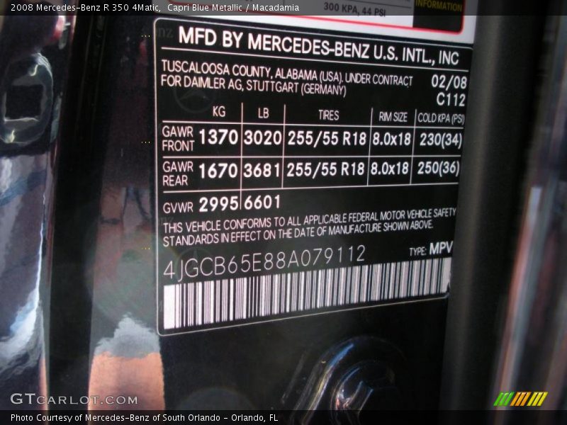 Capri Blue Metallic / Macadamia 2008 Mercedes-Benz R 350 4Matic