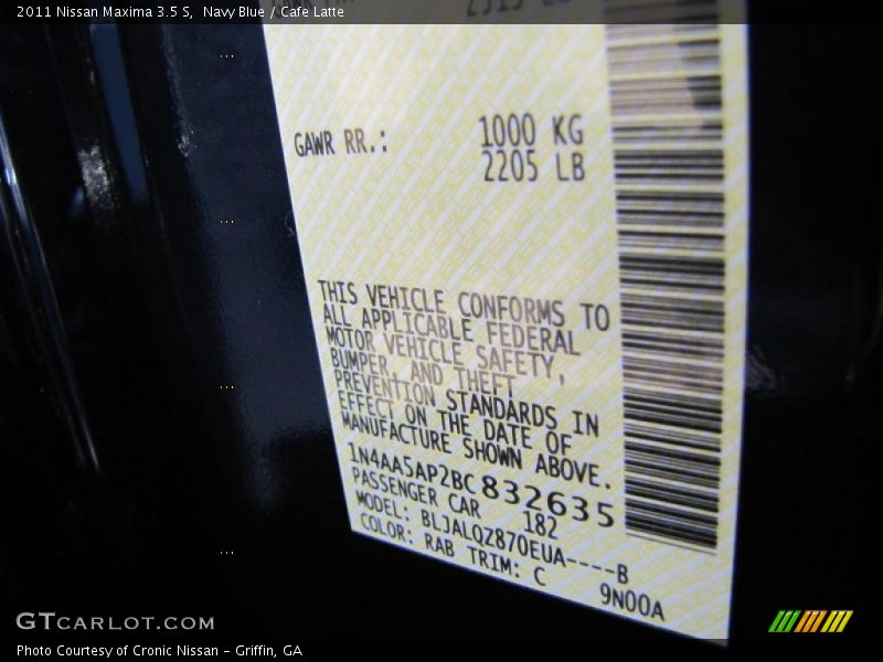 Navy Blue / Cafe Latte 2011 Nissan Maxima 3.5 S