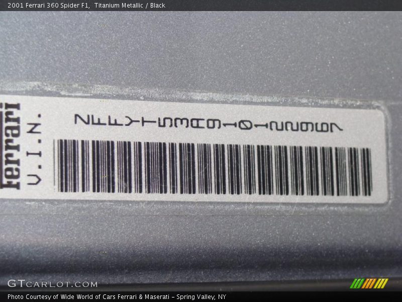 Info Tag of 2001 360 Spider F1